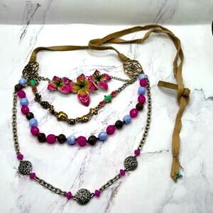 Unique Lucky Brand 4 strand flower and bead necklace